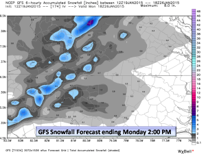 GFS 1-4 inches snow in the Piedmont