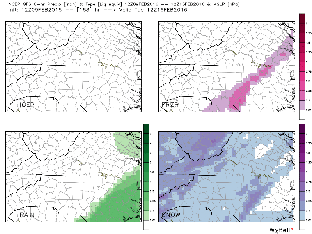 P-Type from latest GFS run through Tuesday Morning